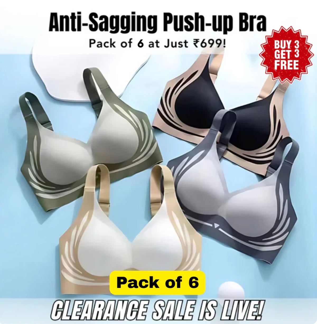 Premium Push-Up Bras | Wire-Free, Full Support & Invisible Fit | Pack of 6