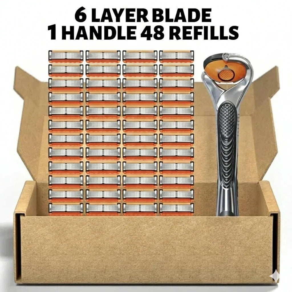 🪒 Smart Shave Pro Kit | 48 Premium Razor Refills + Free Handle | 6-Layer Precision Blades | Only ₹699